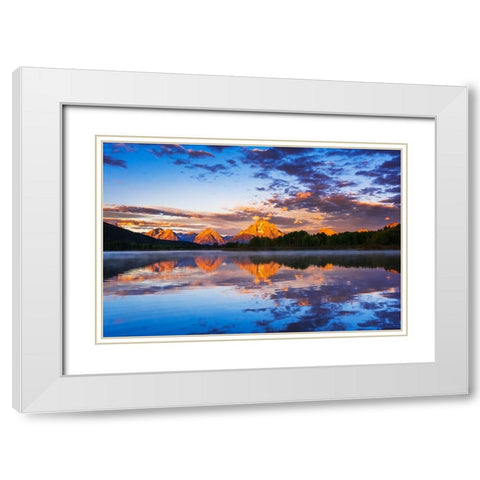 Dawn light over the Tetons from Oxbow Bend-Grand Teton National Park-Wyoming-USA White Modern Wood Framed Art Print with Double Matting by Bishop, Russ