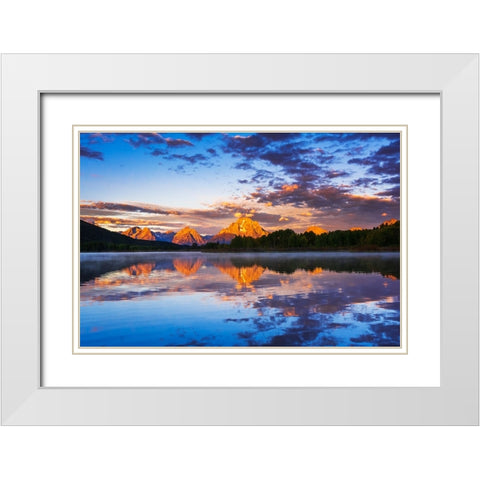 Dawn light over the Tetons from Oxbow Bend-Grand Teton National Park-Wyoming-USA White Modern Wood Framed Art Print with Double Matting by Bishop, Russ