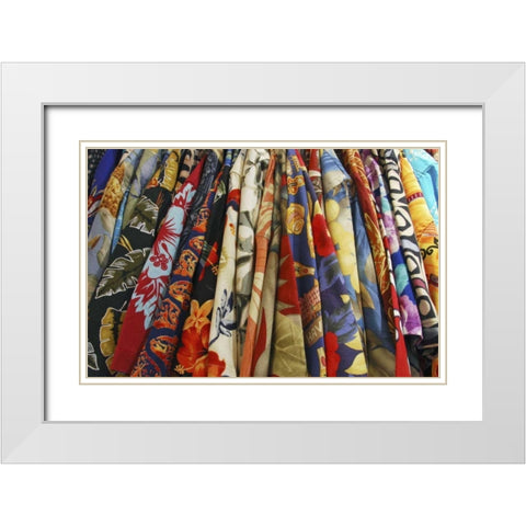 USA, Closet full of aloha shirts on hangers White Modern Wood Framed Art Print with Double Matting by Terrill, Steve