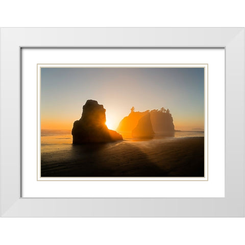 The Golden Beach White Modern Wood Framed Art Print with Double Matting by Fan, John