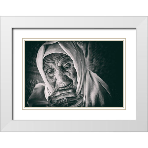 Worried White Modern Wood Framed Art Print with Double Matting by Al Adwan, Rami