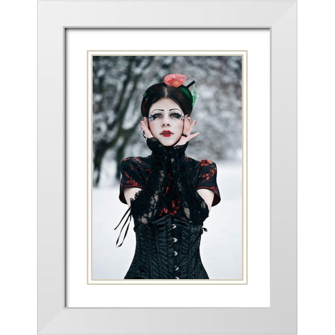 Geisha White Modern Wood Framed Art Print with Double Matting by Ligacova, Klaudia