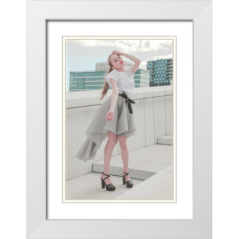 Rooftop Fashion Mood. White Modern Wood Framed Art Print with Double Matting by Kristiano