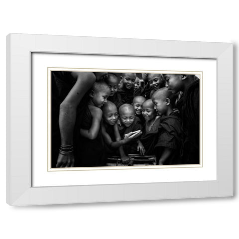 Happy Faces White Modern Wood Framed Art Print with Double Matting by Song, Gunarto