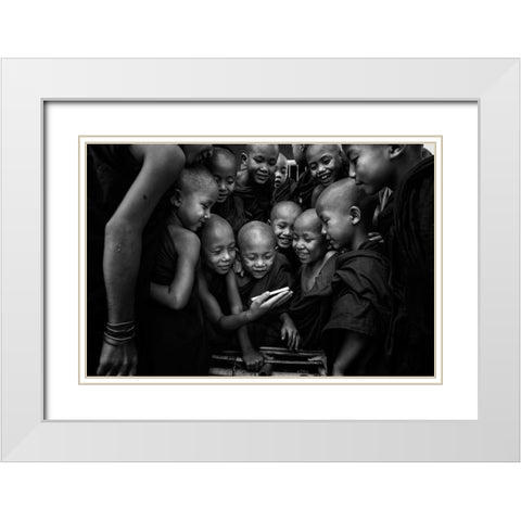 Happy Faces White Modern Wood Framed Art Print with Double Matting by Song, Gunarto