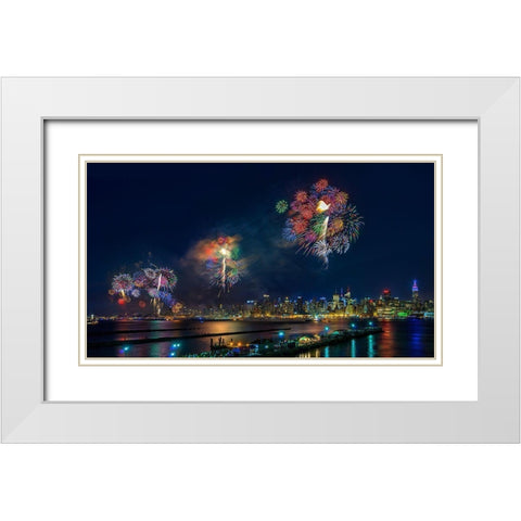 Celebration Of Independence Day In Nyc White Modern Wood Framed Art Print with Double Matting by Zhu, Hua