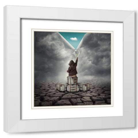 Hope White Modern Wood Framed Art Print with Double Matting by Hardibudi