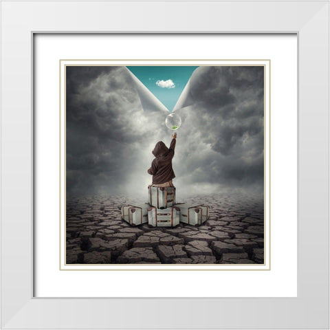 Hope White Modern Wood Framed Art Print with Double Matting by Hardibudi