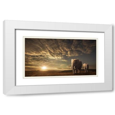 Walking In Savannah White Modern Wood Framed Art Print with Double Matting by Carvalho, Jackson