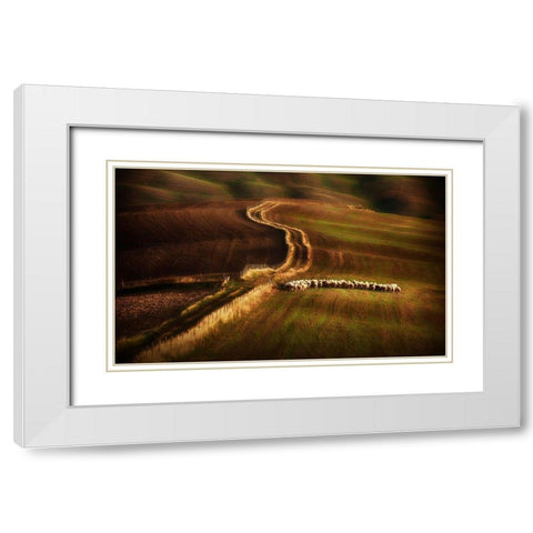 Crossing The Fields White Modern Wood Framed Art Print with Double Matting by Svoboda Mqep, Peter