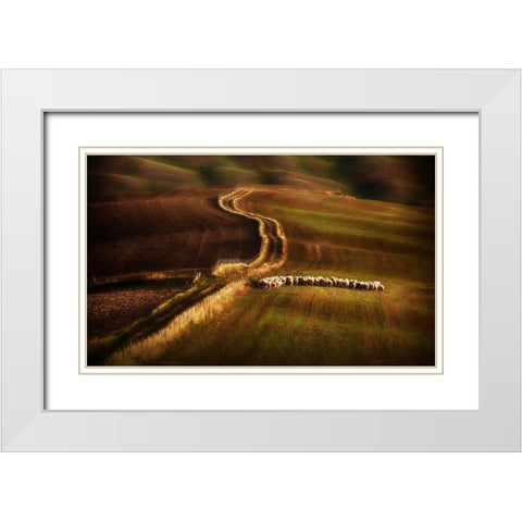 Crossing The Fields White Modern Wood Framed Art Print with Double Matting by Svoboda Mqep, Peter