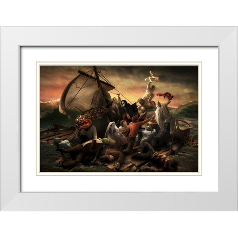 The Raft Of Halloween White Modern Wood Framed Art Print with Double Matting by Kiciak, Christophe