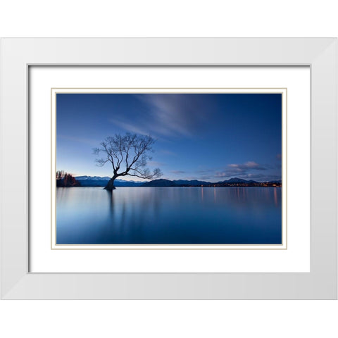 Wanaka Twilight White Modern Wood Framed Art Print with Double Matting by Zhang, Yan