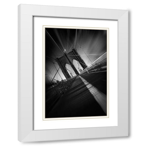 Brooklyn Bridge White Modern Wood Framed Art Print with Double Matting by Del Grosso, Sebastien