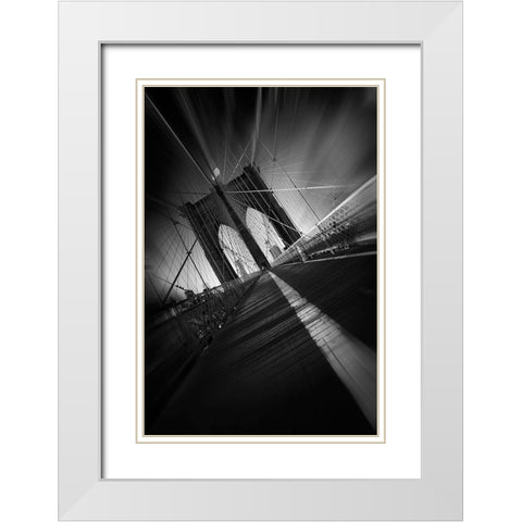 Brooklyn Bridge White Modern Wood Framed Art Print with Double Matting by Del Grosso, Sebastien