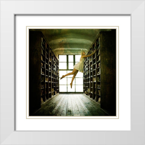 In The Library White Modern Wood Framed Art Print with Double Matting by Darzi, Mike