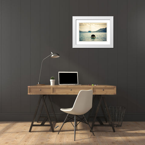 The Diver White Modern Wood Framed Art Print with Double Matting by Robboz, El