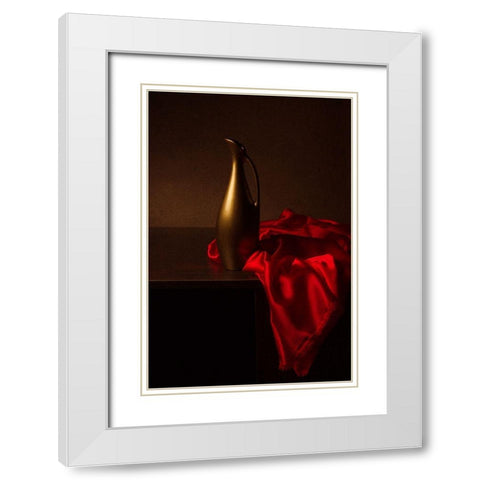 Still Life With Red Cloth White Modern Wood Framed Art Print with Double Matting by Magnola