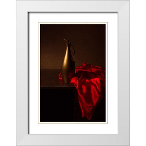 Still Life With Red Cloth White Modern Wood Framed Art Print with Double Matting by Magnola