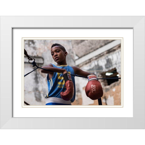 Boxing White Modern Wood Framed Art Print with Double Matting by Ihyabozkurt