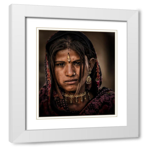 Gypsy Girl White Modern Wood Framed Art Print with Double Matting by Stranak, Pavol