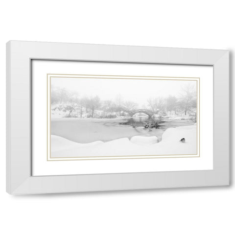 The first snow of central park White Modern Wood Framed Art Print with Double Matting by Menghuailin