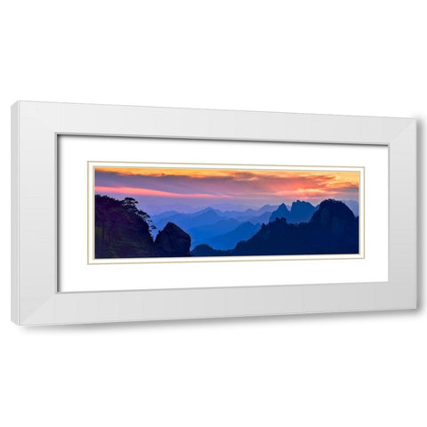 Sanqing Mountain Sunset White Modern Wood Framed Art Print with Double Matting by Xu, Mei