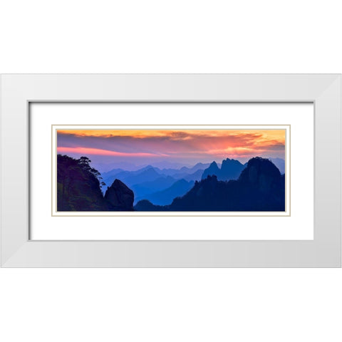 Sanqing Mountain Sunset White Modern Wood Framed Art Print with Double Matting by Xu, Mei