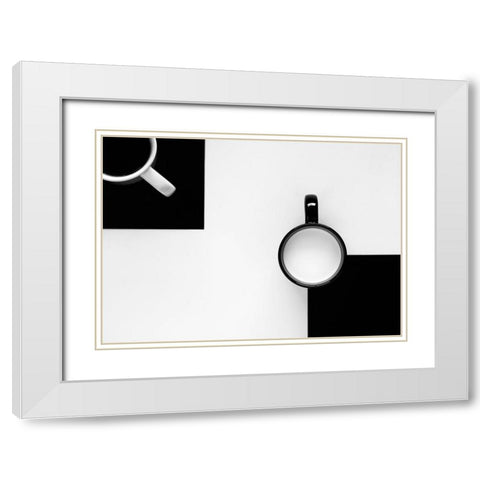 Cups White Modern Wood Framed Art Print with Double Matting by Kiss, Jozef