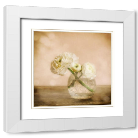 Renoncules White Modern Wood Framed Art Print with Double Matting by Stas, Marie-Anne