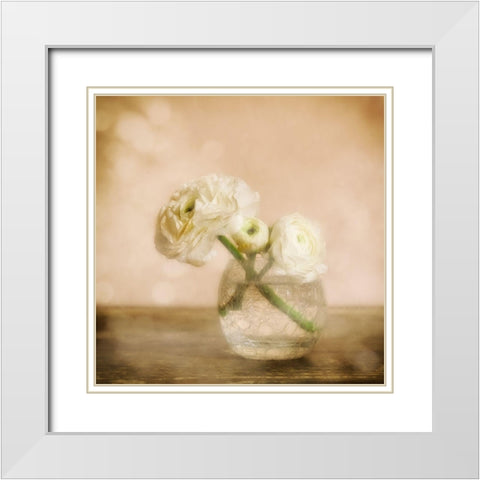 Renoncules White Modern Wood Framed Art Print with Double Matting by Stas, Marie-Anne