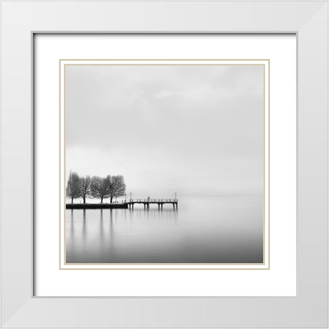 Kastoria Lake 001 White Modern Wood Framed Art Print with Double Matting by Digalakis, George