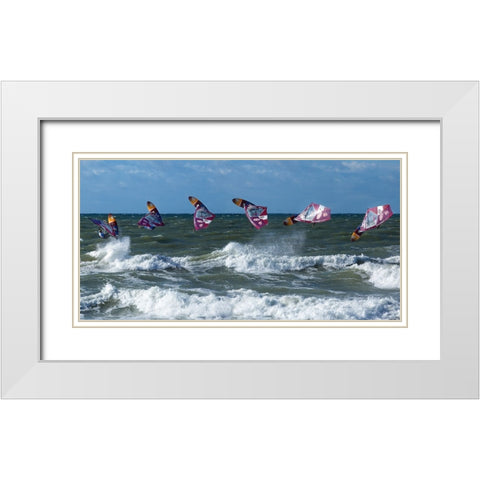 Surfer Jump White Modern Wood Framed Art Print with Double Matting by Londal, Leif