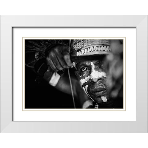 Asmat Warrior White Modern Wood Framed Art Print with Double Matting by Nasution, Girdan