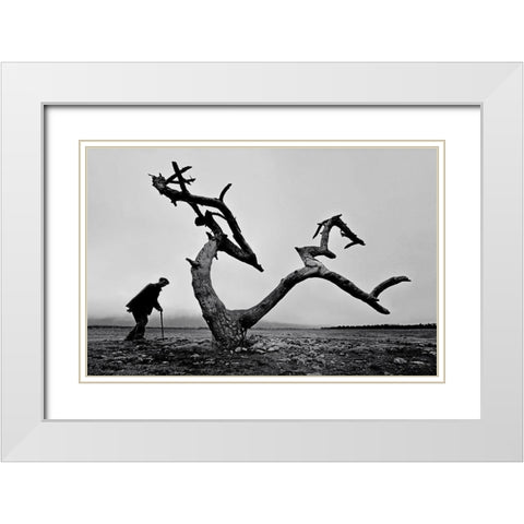 Old Man And Tree White Modern Wood Framed Art Print with Double Matting by Tang, Wei
