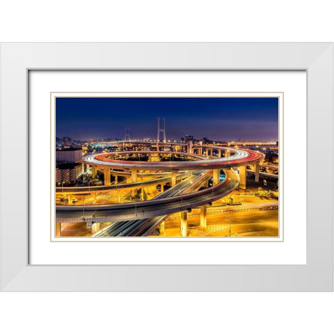Nanpu Bridge White Modern Wood Framed Art Print with Double Matting by Zhu, Hua