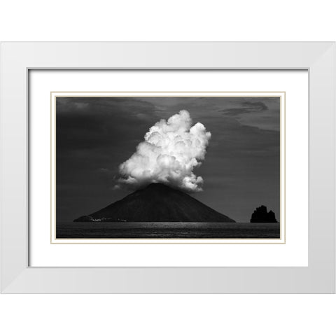 Stromboli Eruption White Modern Wood Framed Art Print with Double Matting by Hawerkamp, Hans-Wolfgang