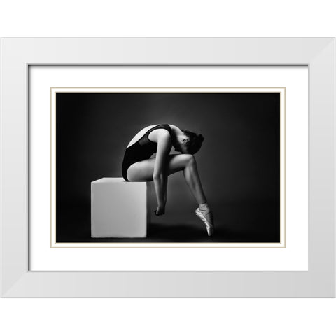The Nymph-The Girl On The Cube White Modern Wood Framed Art Print with Double Matting by Alexandr