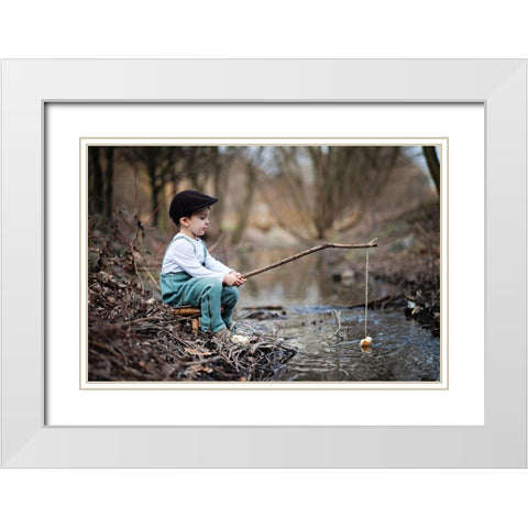Fisherman White Modern Wood Framed Art Print with Double Matting by Tomsickova, Tatyana