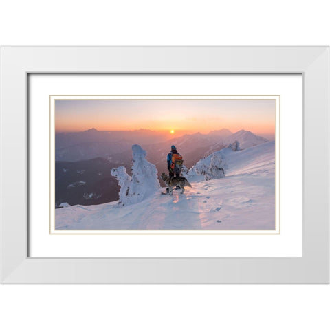 Snowboarder And His Dog White Modern Wood Framed Art Print with Double Matting by Krivec, Ales