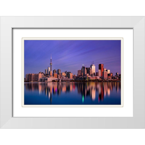Toronto Sunrise White Modern Wood Framed Art Print with Double Matting by Crockett, Jason