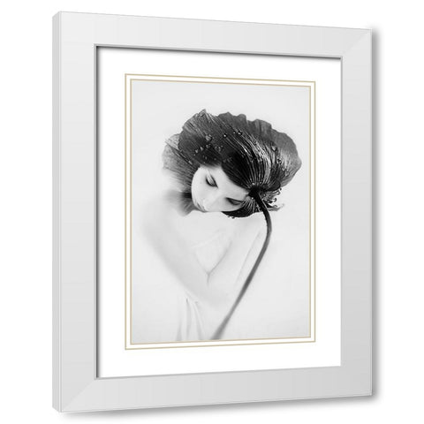 Flower Woman White Modern Wood Framed Art Print with Double Matting by Ignatova, Desislava