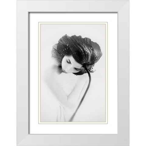 Flower Woman White Modern Wood Framed Art Print with Double Matting by Ignatova, Desislava