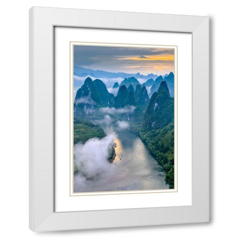 Li River White Modern Wood Framed Art Print with Double Matting by Zhu, Hua