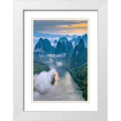 Li River White Modern Wood Framed Art Print with Double Matting by Zhu, Hua