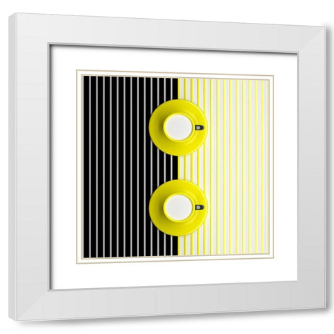 Mugs Pattern White Modern Wood Framed Art Print with Double Matting by Bunjamin, Antonyus