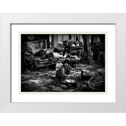 In The Streets Of Yangon (Myanmar) White Modern Wood Framed Art Print with Double Matting by Inazio Kuesta, Joxe