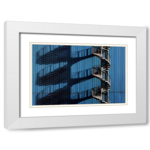 Spiral Staircase And Shadows White Modern Wood Framed Art Print with Double Matting by Hawerkamp, Hans-Wolfgang