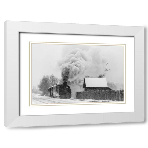 Old Train Hutulca White Modern Wood Framed Art Print with Double Matting by Dorin Lucian, Sveduneac