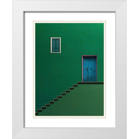 Blue Door White Modern Wood Framed Art Print with Double Matting by Novillo, Alfonso